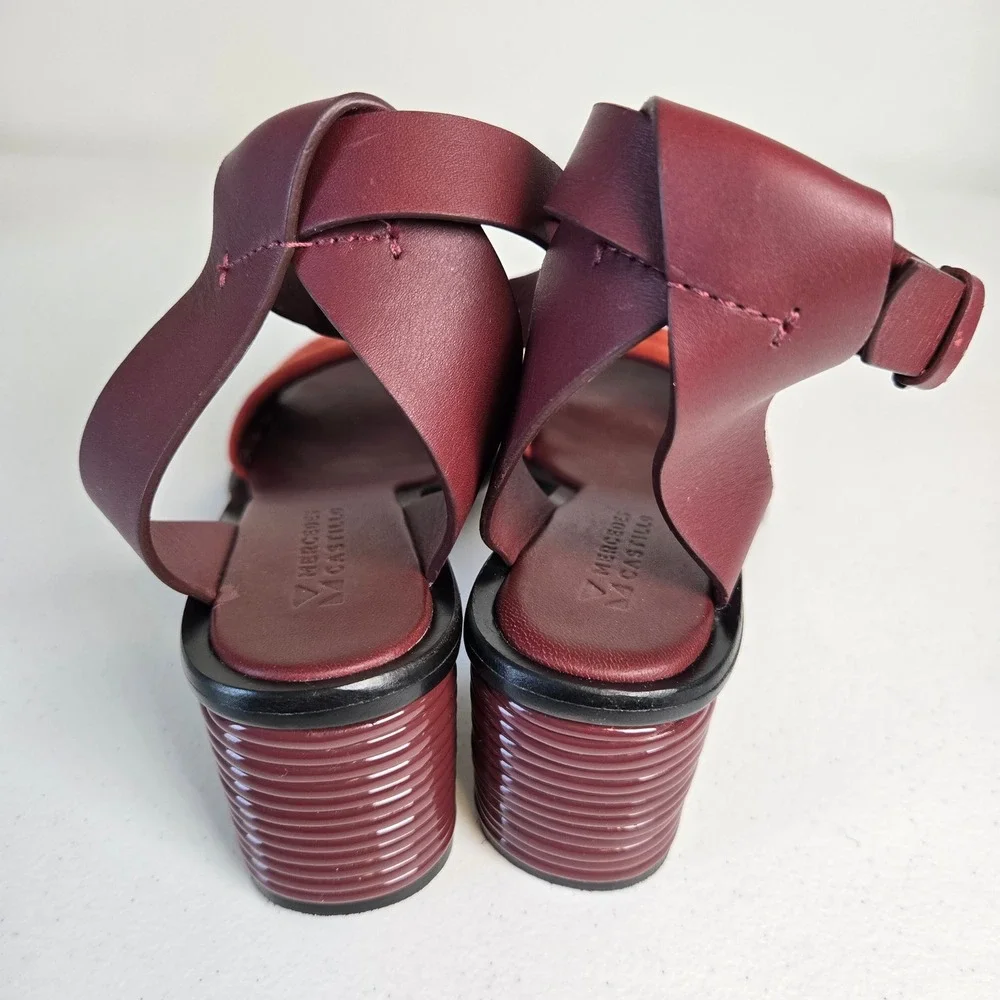 Mercedes Castillo Hiru Ankle Strap Block Heel Leather Sandals US 6.5/ EU 36.5‎